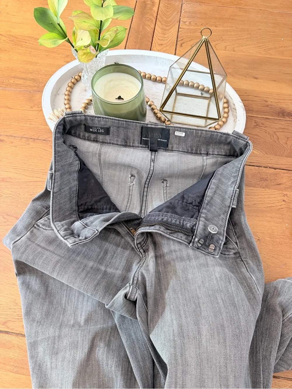 White House Black Market Gray Mariner Coin Jeans Trousers Wide Leg Soft Size 6 - Picture 13 of 15